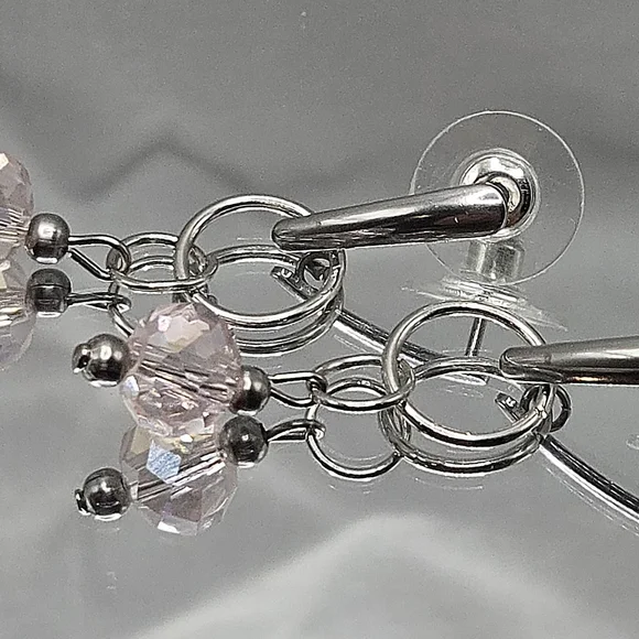 Elegant Silver and Pink Crystal Earrings - Picture 3 of 4